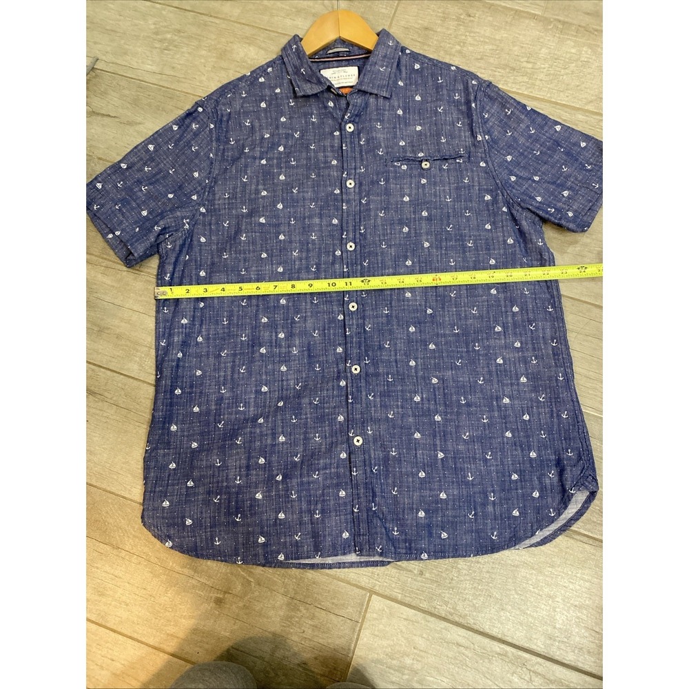 DENIM & FLOWER 100% Cotton Short Sleeve Blue Sailboat Anchor Shirt Size XL - Picture 4 of 10